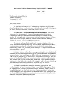 100 + Diverse National and State Groups Support Durbin’s S. 500 Bill March 2, 2009 The Honorable Richard J. Durbin 309 Hart Senate Bldg. Washington, DC[removed]Dear Senator Durbin: