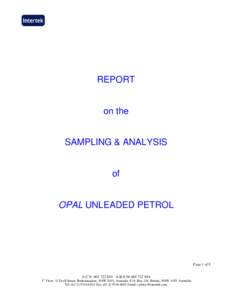 REPORT  on the SAMPLING & ANALYSIS