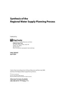 Synthesis of the Regional Water Supply Planning Process Published by:  Department of Natural Resources and Parks