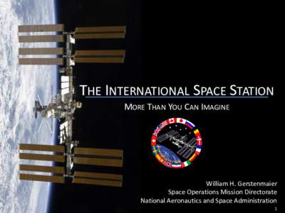 THE INTERNATIONAL SPACE STATION MORE THAN YOU CAN IMAGINE William H. Gerstenmaier Space Operations Mission Directorate National Aeronautics and Space Administration