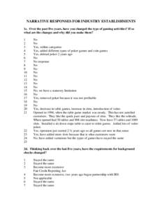 NARRATIVE RESPONSES FOR INDUSTRY ESTABLISHMENTS 1c. Over the past five years, have you changed the type of gaming activities? If so what are the changes and why did you make them? 1 2 3