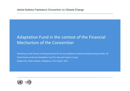 Adaptation Fund in the context of the Financial  Mechanism of the Convention Workshop on the Process and Requirements for the Accreditation of National Implementing Entities  for  Direct Access