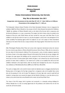 PRESS RELEASE  Oliviero Rainaldi AQUAE Venice International University, San Servolo