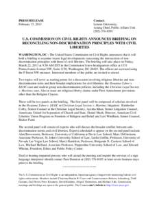 PRESS RELEASE February 15, 2013 Contact: Lenore Ostrowsky, Acting Chief, Public Affairs Unit