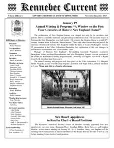 Volume 23 Issue 6  KENNEBEC HISTORICAL SOCIETY NEWSLETTER November-December 2013