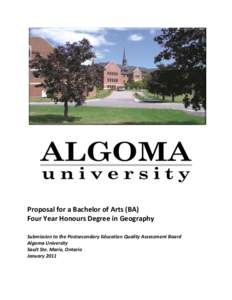 Algoma University                             Bachelor of Arts in Geography (Honours)