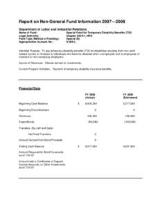 Report on Non-General Fund Information 2007—2008 Department of Labor and Industrial Relations Name of Fund: Legal Authority: Fund Type (Method of Funding): Appropriation Account No.: