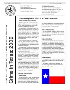 Texas Department of Public Safety  Uniform Crime Reporting Uniform Crime Reporting Crime Records Service Texas Department of Public Safety
