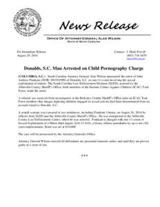 News Release Office Of Attorney General Alan Wilson State of South Carolina For Immediate Release August 29, 2014