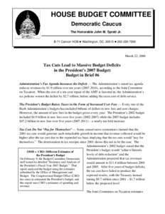 HOUSE BUDGET COMMITTEE Democratic Caucus The Honorable John M. Spratt Jr. B-71 Cannon HOB # Washington, DC 20515 # [removed]March 22, 2006