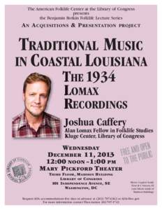 Traditional Music of Coastal Louisiana: The 1934 Lomax Recordings