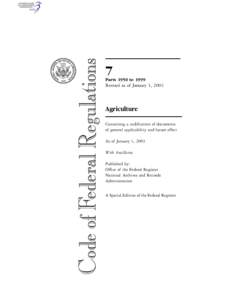 7 Parts 1950 to 1999 Revised as of January 1, 2003  Agriculture