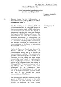 LC Paper No. CB[removed]Panel on Welfare Services List of outstanding items for discussion (position as at 12 April[removed]Proposed timing for discussion