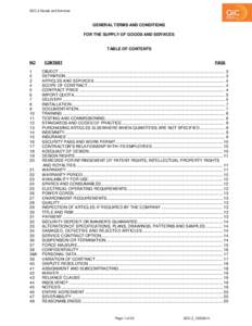 SCC.3 Goods and Services  GENERAL TERMS AND CONDITIONS FOR THE SUPPLY OF GOODS AND SERVICES  TABLE OF CONTENTS