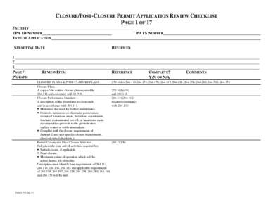 CLOSURE/POST-CLOSURE PERMIT APPLICATION REVIEW CHECKLIST - Hazardous Waste - Solid and Hazardous Waste  - Florida DEP - [730_iik.pdf]