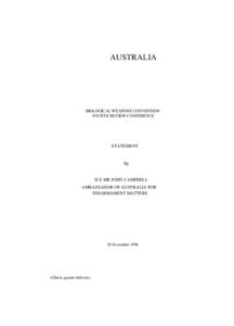 AUSTRALIA  BIOLOGICAL WEAPONS CONVENTION FOURTH REVIEW CONFERENCE  STATEMENT
