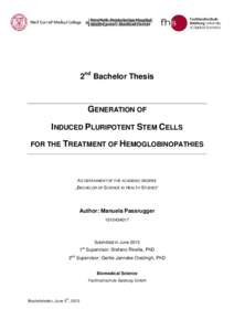 2nd Bachelor Thesis  GENERATION OF INDUCED PLURIPOTENT STEM CELLS FOR THE TREATMENT OF HEMOGLOBINOPATHIES
