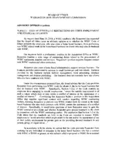 BOARD OF ETHICS WASHINGTON SUBURBAN SANITARY COMMISSION ADVISORY OPINION # A[removed]SUBJECT: CODE OF ETHICS AND FINANCIAL INTERESTS