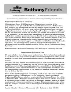 December 2013, January and February[removed]The Bethany Retirement Living Mission: “To provide living opportunities in a senior community shaped by Christian values.