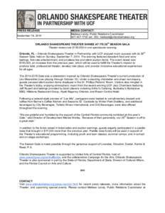 PRESS RELEASE September 19, 2014 MEDIA CONTACT: Melissa Landy, Public Relations Coordinator[removed]ext. 250, [removed]