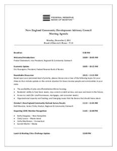 New England Community Development Advisory Council Meeting Agenda,  Monday, December 2, 2013