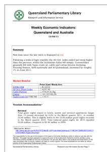 Queensland Parliamentary Library Research and Information Service Weekly Economic Indicators: Queensland and Australia[removed]