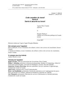 Tribunal de santé et sécurité Occupational Health and Safety au travail Canada Tribunal Canada 275 rue Slater Street, Ottawa (Ontario) K1P 5H9 – Télécopieur : ([removed]_______________________________________
