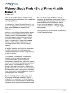 Webroot Study Finds 43% of Firms Hit with Malware