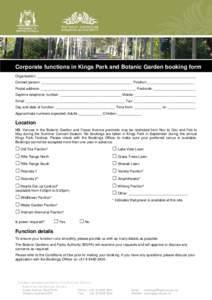 Corporate functions in Kings Park and Botanic Garden booking form