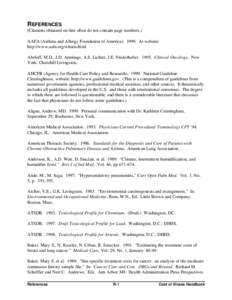 REFERENCES (Citations obtained on-line often do not contain page numbers.) AAFA (Asthma and Allergy Foundation of America[removed]At website: http://www.aafa.org/whatis.html Abeloff, M.D., J.D. Armitage, A.S. Lichter, J.