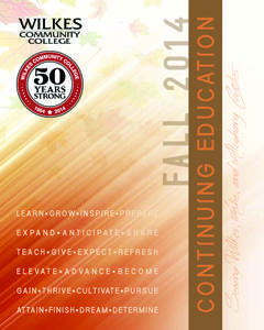 FALL SEMESTER 2014 Continuing  Education Schedule Table of Contents
