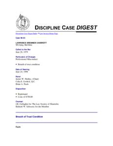 Discipline Case Digest Index  Law Society Home Page Case[removed]LAWRENCE BREMNER CHERRETT