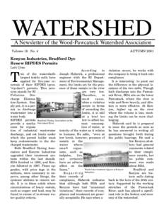 WATERSHED A Newsletter of the Wood-Pawcatuck Watershed Association Volume 18 No. 4  AUTUMN 2001
