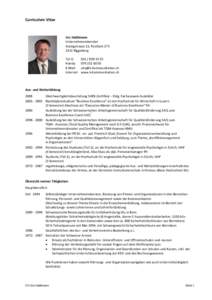 Curriculum Vitae  Urs Haldimann Unternehmensberater Gsteigstrasse 13, Postfach[removed]Riggisberg