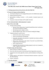 Work Plan of the Union for the Mediterranean Climate Change Expert Group 14th October[removed]Working groups and areas of focus for the work of the UfMCCEG (1) Scenario development and knowledge base 