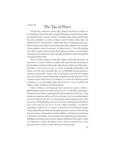 Afterword  The Tao of Place Windfall has welcomed poems that celebrate the human relation to natural places. Such poems also suggest their opposite, poems that explore