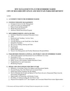 SITE MANAGEMENT PLAN FOR SOMBRERO MARSH CITY OF BOULDER OPEN SPACE AND MOUNTAIN PARKS DEPARTMENTA COMMON VISION FOR SOMBRERO MARSH 2. CONTEXT FOR SITE MANAGEMENT a. Ecological Context for Site Management