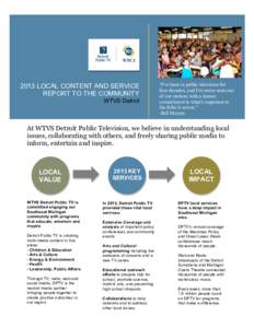  	
  	
  	
  	
  	
  	
  	
  	
  	
  	
  	
  	
  	
  	
  	
  	
    . 2013 LOCAL CONTENT AND SERVICE REPORT TO THE COMMUNITY