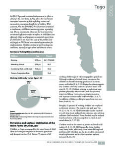 In 2012, Togo made a minimal advancement in efforts to eliminate the worst forms of child labor. The Government intercepted a number of child trafficking victims and increased its prosecution of traffickers of children. 