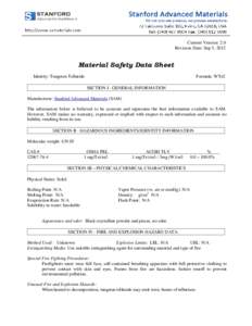 Current Version: 2.0 Revision Date: Sep 5, 2012 Material Safety Data Sheet Identity: Tungsten Telluride