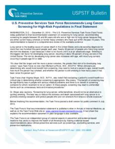 U.S. Preventive Services Task Force Recommends Lung Cancer Screening for High-Risk Populations in Final Statement