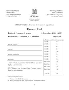 CSI2510/CSI2110 Structure de donn´ees et algorithmes  Examen final Dur´ ee de l’examen: 3 heures