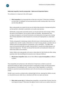 Submission by Population Matters  Addressing inequalities faced by young people - Submission by Population Matters This submission is in response to the call for papers  1. What inequalities do young people face in their