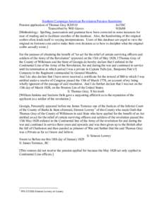 Southern Campaign American Revolution Pension Statements Pension application of Thomas Gray R20510 fn15SC Transcribed by Will Graves[removed]Methodology: Spelling, punctuation and grammar have been corrected in some ins