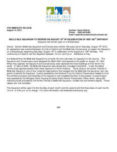 FOR IMMEDIATE RELEASE August 14, 2012