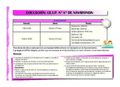 Robledo PRIMAVERA_Maquetación[removed]:10 Página 12  EDUCACIÓN: CE.I.P. Nª Sª DE NAVAHONDA: Horario  PLAN AMPLIA