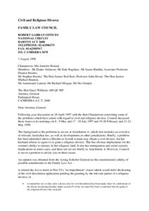 Civil and Religious Divorce FAMILY LAW COUNCIL ROBERT GARRAN OFFICES NATIONAL CIRCUIT BARTON ACT 2600 TELEPHONE: [removed]