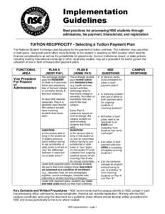 Implementation Guidelines Best practices for processing NSE students through admissions, fee payment, financial aid, and registration  TUITION RECIPROCITY - Selecting a Tuition Payment Plan