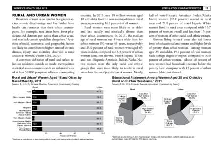 WOMEN’S HEALTH USA[removed]POPULATION CHARACTERISTICS RURAL AND URBAN WOMEN Residents of rural areas tend to face greater socioeconomic disadvantage and live farther from