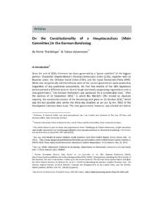 Articles On the Constitutionality of a Hauptausschuss Committee) in the German Bundestag (Main